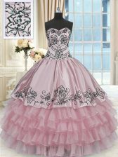 Super Pink Sweetheart Lace Up Beading and Embroidery and Ruffled Layers Sweet 16 Dress Sleeveless