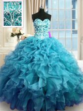  Sweetheart Sleeveless Organza 15th Birthday Dress Beading and Ruffles Lace Up