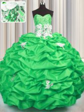  Sleeveless Brush Train Appliques and Sequins and Pick Ups With Train Quinceanera Gowns