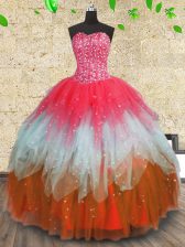  Floor Length Multi-color Sweet 16 Dress Tulle Sleeveless Beading and Ruffles and Ruffled Layers
