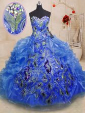 Beauteous Floor Length Blue Quinceanera Dresses Sweetheart Sleeveless Zipper