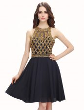 Fantastic Scoop Black Sleeveless Mini Length Beading Zipper Prom Dress