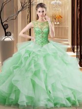 Exceptional Brush Train Ball Gowns Vestidos de Quinceanera Apple Green Scoop Tulle Sleeveless Lace Up