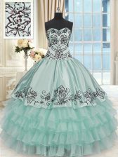 Colorful Beading and Embroidery and Ruffled Layers Vestidos de Quinceanera Apple Green Lace Up Sleeveless Floor Length