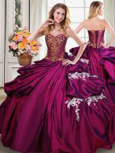 Decent Burgundy Taffeta Lace Up Sweetheart Sleeveless Floor Length Sweet 16 Dresses Beading and Appliques and Pick Ups
