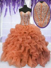  Rust Red Sweetheart Lace Up Beading and Ruffles 15th Birthday Dress Sleeveless