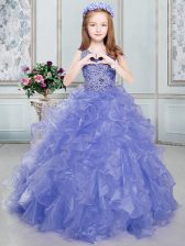 Wonderful Scoop Sleeveless Organza Girls Pageant Dresses Beading and Ruffles Lace Up
