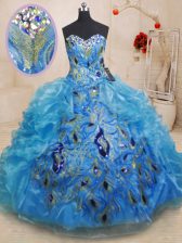  Beading and Appliques and Ruffles Quinceanera Dresses Baby Blue Zipper Sleeveless Floor Length