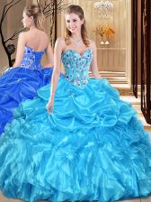 Enchanting Floor Length Aqua Blue Quince Ball Gowns Sweetheart Sleeveless Lace Up