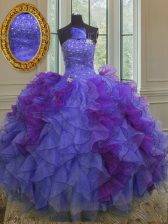 Fabulous Halter Top Sleeveless Organza Vestidos de Quinceanera Beading and Ruffles Lace Up