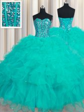 Chic Sleeveless Lace Up Floor Length Beading and Ruffles Sweet 16 Dress
