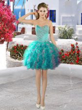 Glamorous Sweetheart Sleeveless Lace Up Prom Dress Turquoise Organza