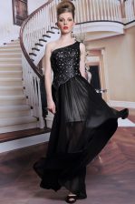 Fantastic Black One Shoulder Neckline Appliques Homecoming Dress Sleeveless Side Zipper
