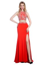 Simple Sleeveless Sweep Train Criss Cross With Train Beading 