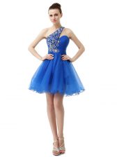 Gorgeous One Shoulder Sleeveless Criss Cross Knee Length Beading 