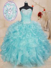  Sweetheart Sleeveless Organza Quinceanera Dresses Beading and Ruffles Lace Up