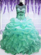  Pick Ups Scoop Sleeveless Lace Up Quinceanera Dresses Turquoise Organza