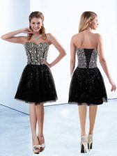 New Style Black A-line Sequins Lace Up Sequined Sleeveless Knee Length