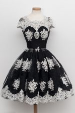 Lovely Scoop Tulle Cap Sleeves Knee Length Prom Party Dress and Lace