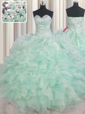  Sleeveless Lace Up Floor Length Beading and Ruffles Sweet 16 Dress