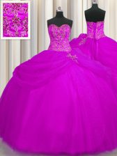 Flirting Fuchsia Sweetheart Neckline Beading Sweet 16 Dress Sleeveless Lace Up