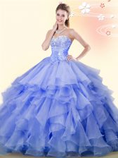 High Class Sweetheart Sleeveless Sweet 16 Dresses Floor Length Beading and Ruffles Lavender Organza