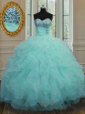 Beading and Ruffles Sweet 16 Dress Aqua Blue Lace Up Sleeveless Floor Length