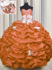 Luxury Sequins Pick Ups Sweetheart Sleeveless Brush Train Lace Up Vestidos de Quinceanera Orange Red Taffeta