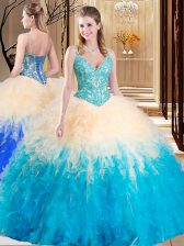 Trendy Tulle Sleeveless Floor Length Sweet 16 Quinceanera Dress and Lace and Ruffles