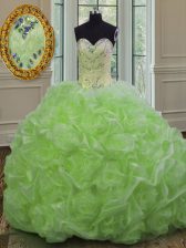 Dazzling Organza Lace Up Sweetheart Sleeveless Sweet 16 Quinceanera Dress Sweep Train Beading