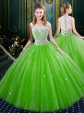 Traditional Tulle Sleeveless Floor Length 15th Birthday Dress and Lace