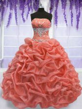 Beautiful Organza Sleeveless Floor Length Ball Gown Prom Dress and Beading