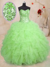 Custom Design Organza Lace Up Ball Gown Prom Dress Sleeveless Floor Length Beading and Ruffles