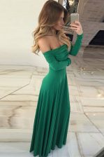 Green Off The Shoulder Neckline Ruching Prom Dresses Long Sleeves Zipper