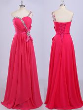 Sophisticated One Shoulder Sleeveless Chiffon Prom Dress Beading and Belt Zipper