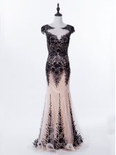 High Quality Mermaid Scoop Cap Sleeves Brush Train Backless Homecoming Dress Black Tulle
