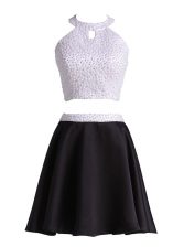  Halter Top Sleeveless Zipper Prom Evening Gown Black Satin