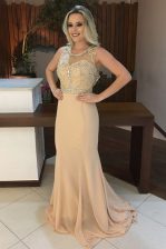 Fantastic Mermaid Scoop Champagne Chiffon Backless Prom Dresses Sleeveless Sweep Train Beading