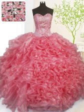 Popular Pick Ups Floor Length Rose Pink Sweet 16 Dresses Sweetheart Sleeveless Lace Up