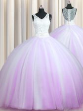 Classical Zipper Up Lilac V-neck Zipper Beading Vestidos de Quinceanera Brush Train Sleeveless