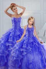  Sleeveless Lace Up Floor Length Beading and Ruffled Layers Quince Ball Gowns