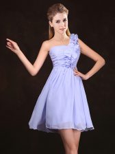 Clearance One Shoulder Lavender Sleeveless Mini Length Ruffles and Ruching Zipper Court Dresses for Sweet 16