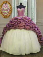 Spectacular White And Purple Sleeveless Beading and Appliques and Pick Ups Lace Up Quinceanera Dress