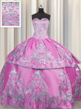  Lilac Ball Gowns Sweetheart Sleeveless Chiffon Floor Length Lace Up Beading and Embroidery Quinceanera Gown