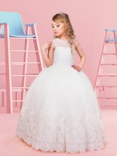  Scoop White Sleeveless Lace Floor Length Flower Girl Dresses