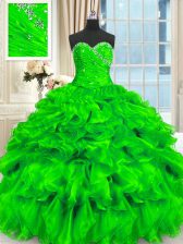 Gorgeous Sweetheart Sleeveless Sweet 16 Dress Floor Length Beading and Ruffles Organza