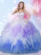  Beading and Ruffles Vestidos de Quinceanera Multi-color Lace Up Sleeveless Floor Length