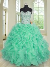  Floor Length Ball Gowns Sleeveless Turquoise Quinceanera Dresses Lace Up