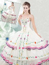 Lovely Sleeveless Lace Up Floor Length Embroidery and Ruffled Layers Quinceanera Gowns