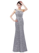 Pretty Sequined One Shoulder Sleeveless Zipper Sequins in Silver